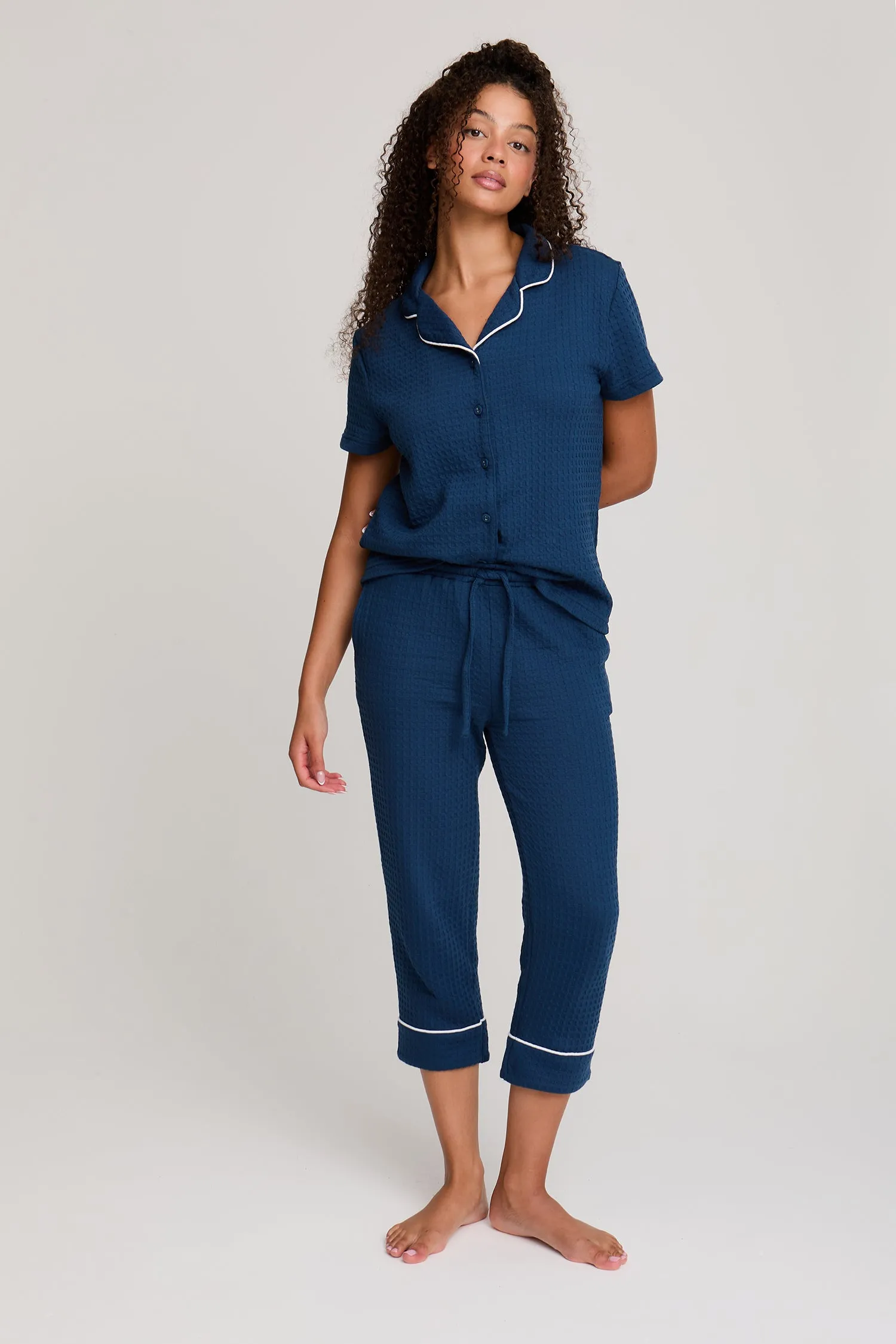 Luxury Suite Waffle Short Shirt Trouser Set in Marine Blue sold by Pretty You London product image thumbnail 4
