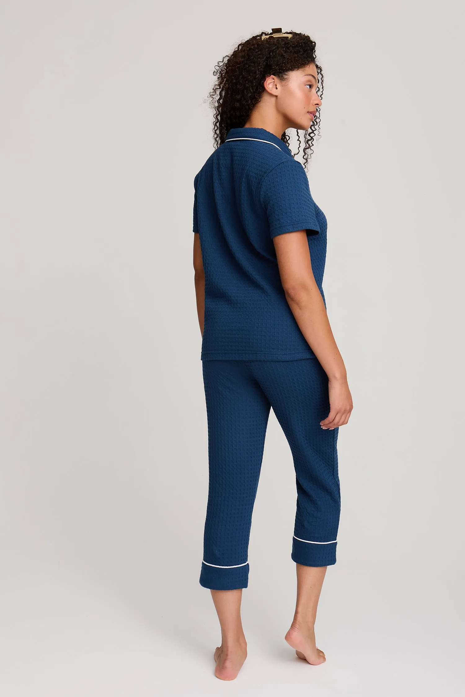 Luxury Suite Waffle Short Shirt Trouser Set in Marine Blue sold by Pretty You London product image thumbnail 3