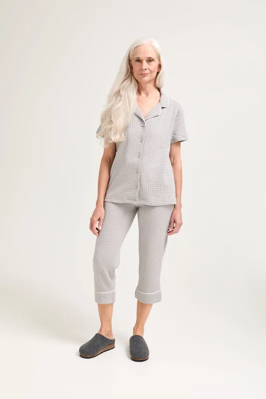 Luxury Suite Waffle Short Shirt Trouser Set in Gray sold by Pretty You London