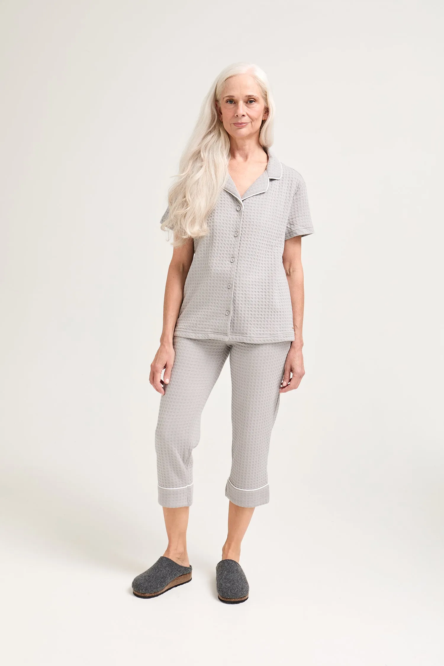 Luxury Suite Waffle Short Shirt Trouser Set in Gray sold by Pretty You London