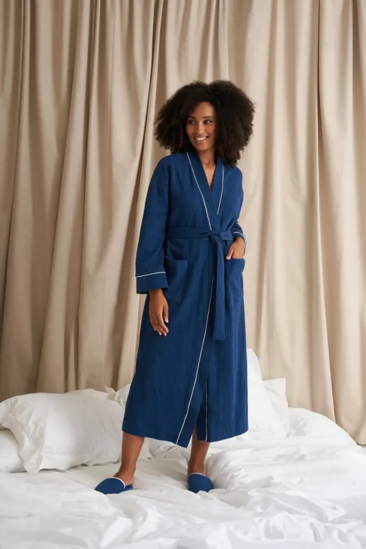 Luxury Suite Waffle Robe in Marine Blue sold by Pretty You London