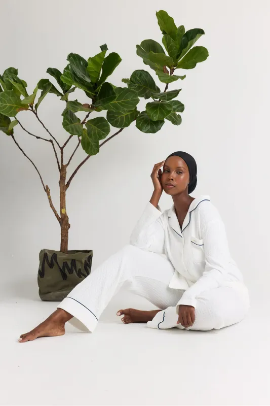 Luxury Suite Waffle PJ Set in White sold by Pretty You London