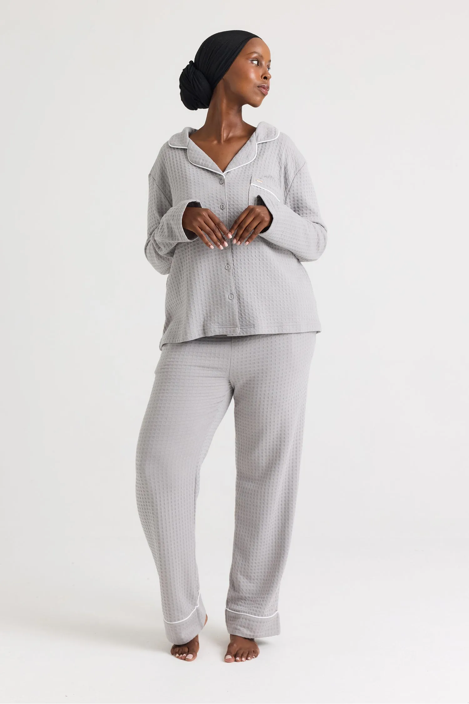 Luxury Suite Waffle PJ Set in Gray sold by Pretty You London product image thumbnail 4