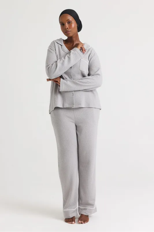 Luxury Suite Waffle PJ Set in Gray sold by Pretty You London