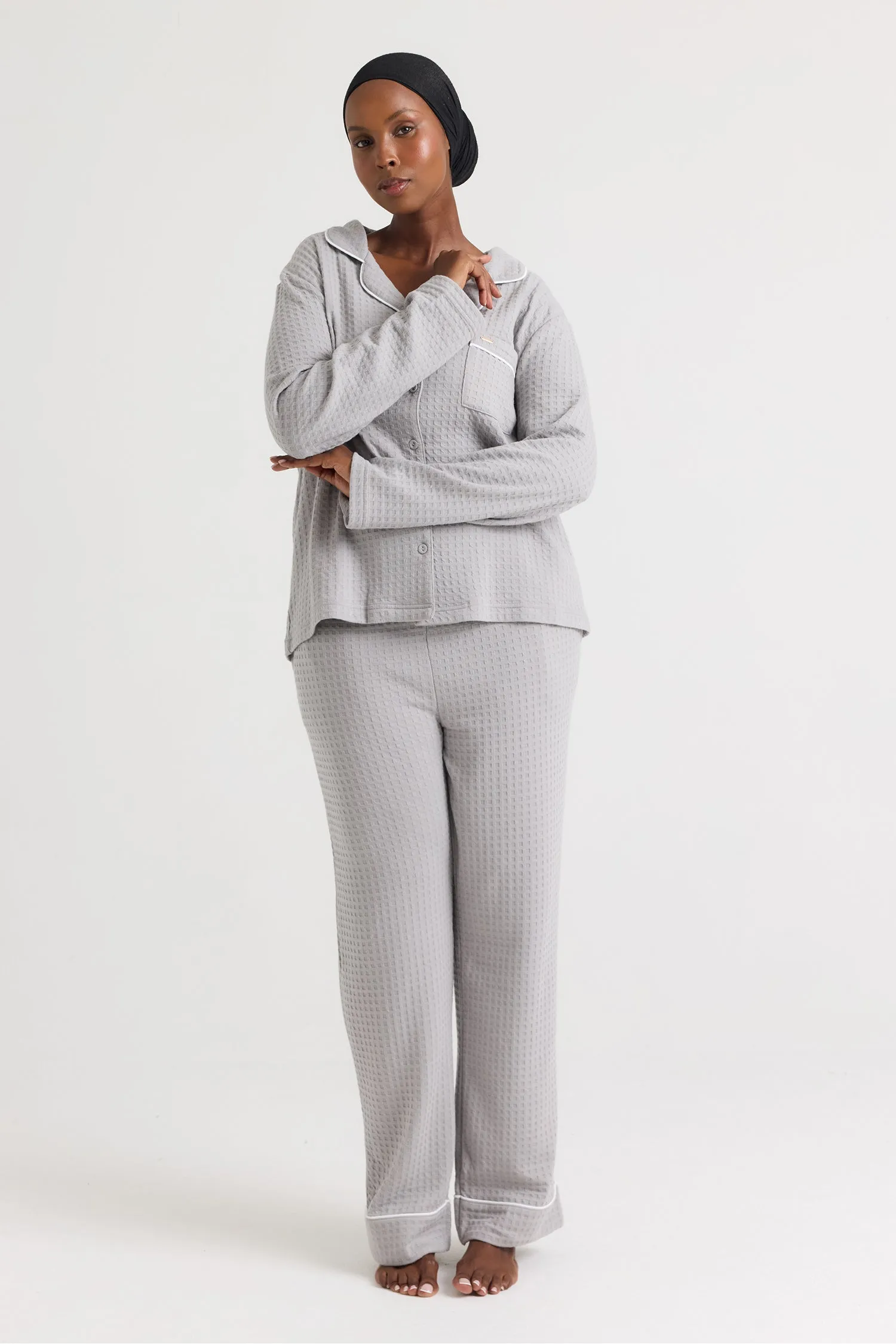 Luxury Suite Waffle PJ Set in Gray sold by Pretty You London