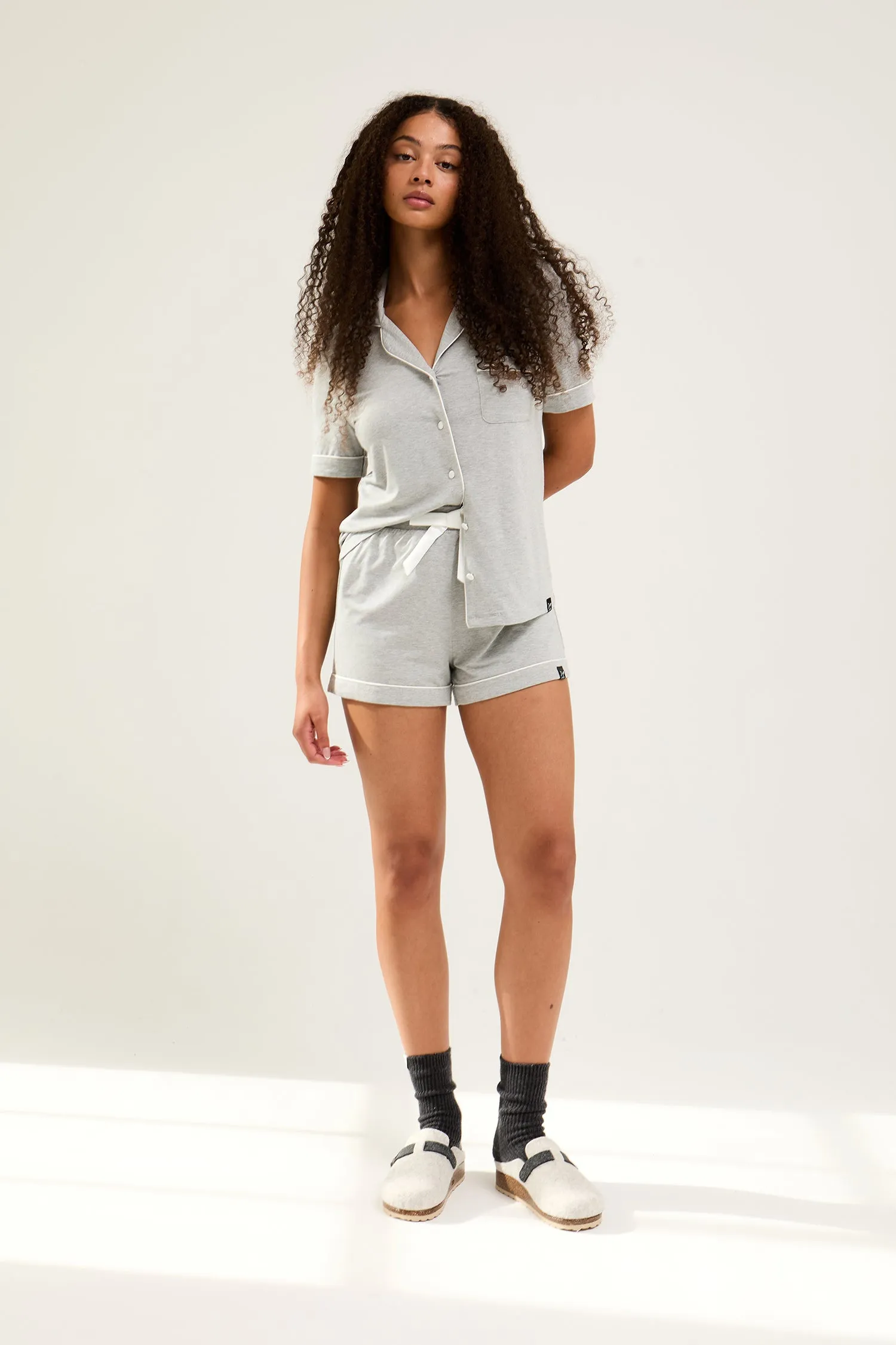 Bamboo Shirt Short Set in Gray Marl sold by Pretty You London