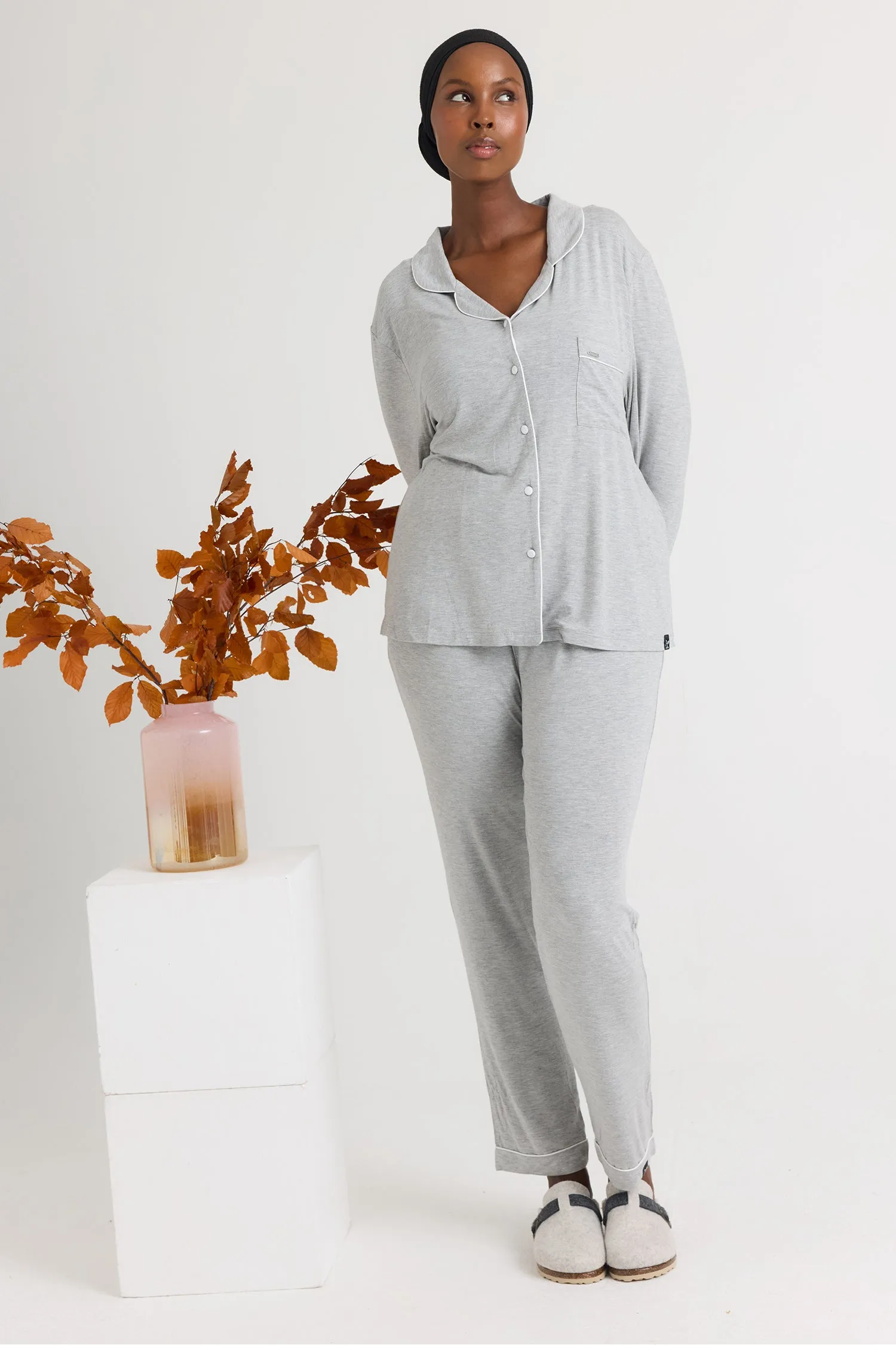 Bamboo Pajama Set in Gray Marl sold by Pretty You London