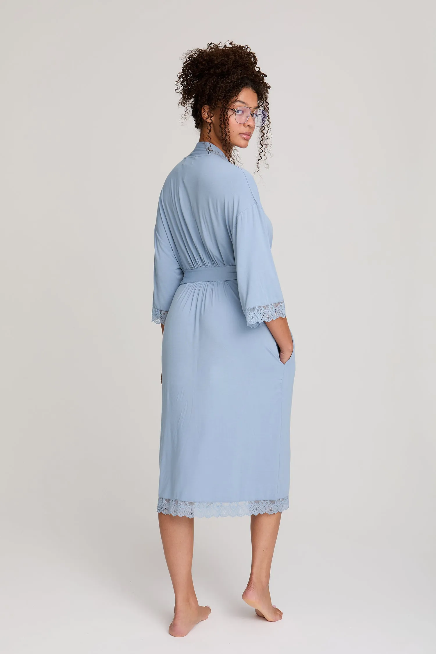 Bamboo Lace Kimono Robe in Blue Mist sold by Pretty You London product image thumbnail 3