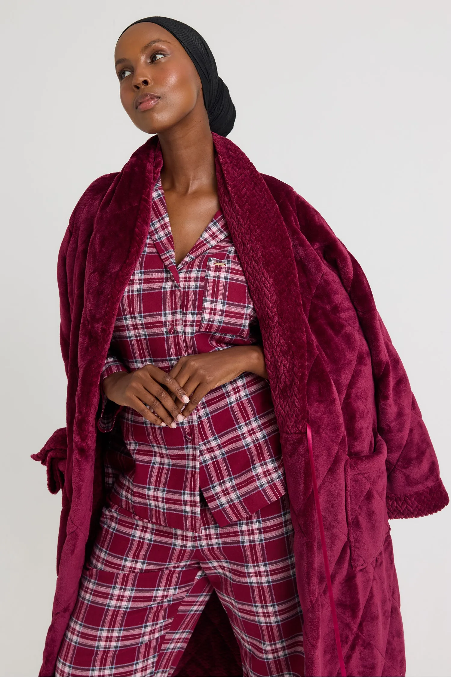 Plaid Pajama Set in Bordeaux sold by Pretty You London product image thumbnail 5
