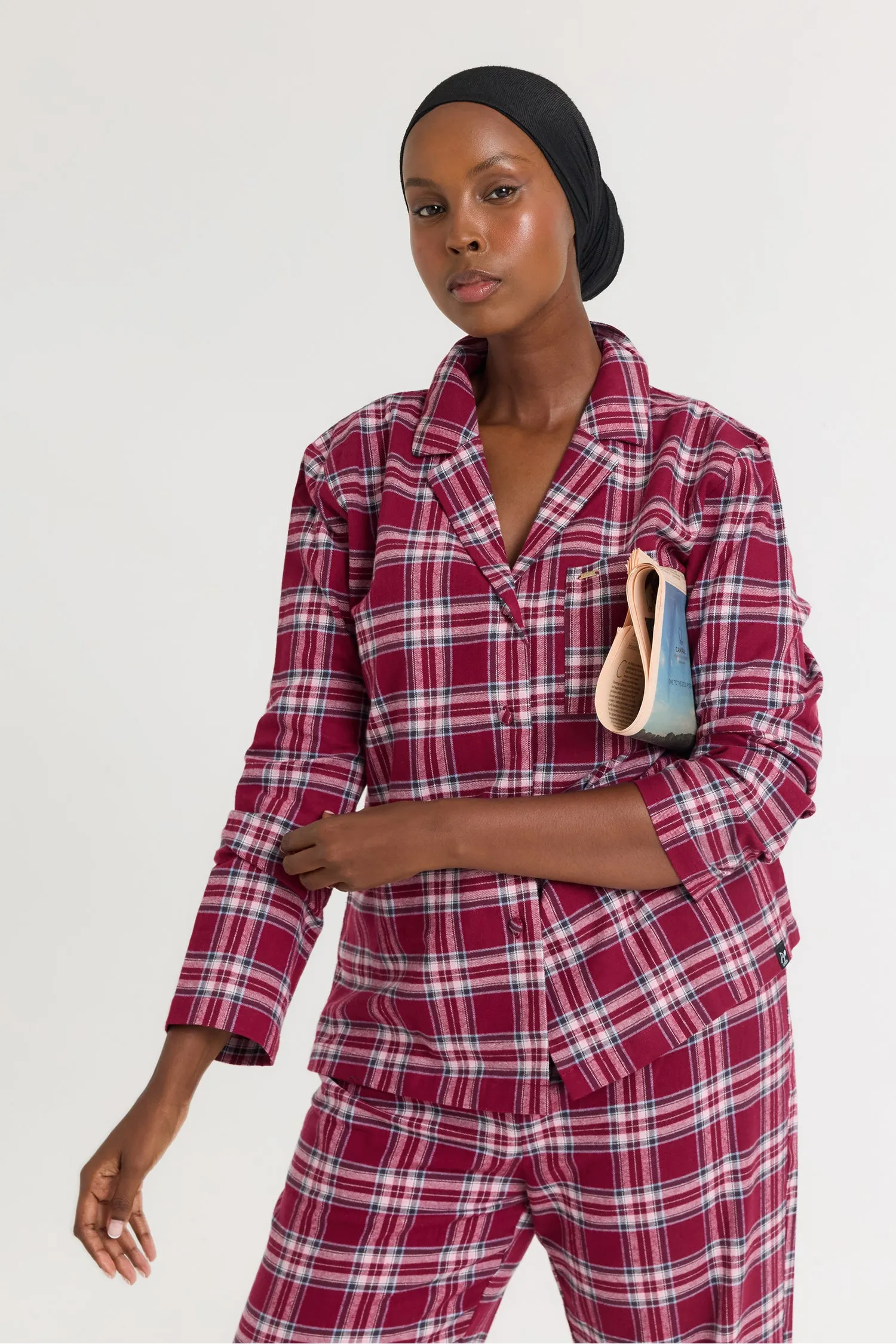 Plaid Pajama Set in Bordeaux sold by Pretty You London product image thumbnail 2
