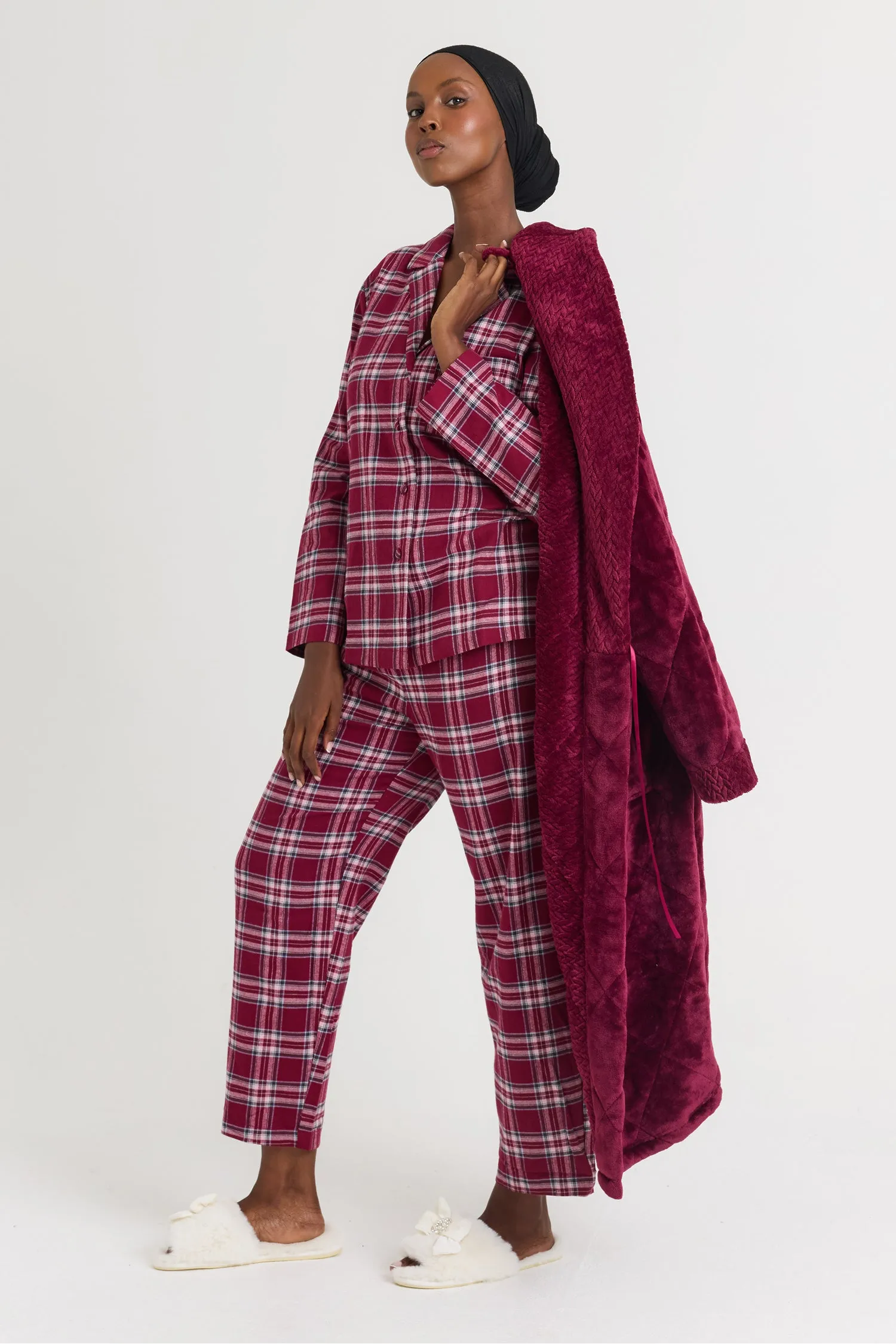 Plaid Pajama Set in Bordeaux sold by Pretty You London product image thumbnail 4