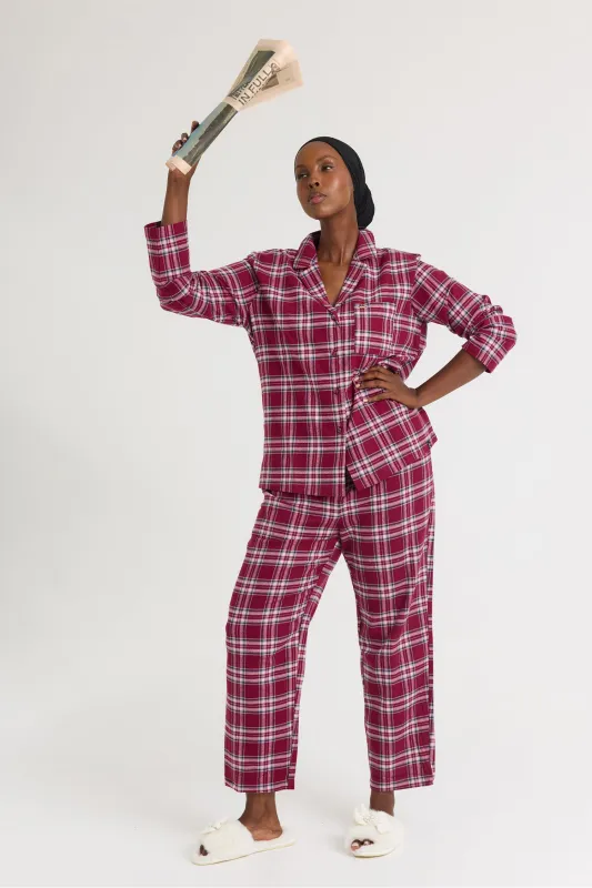 Plaid Pajama Set in Bordeaux sold by Pretty You London