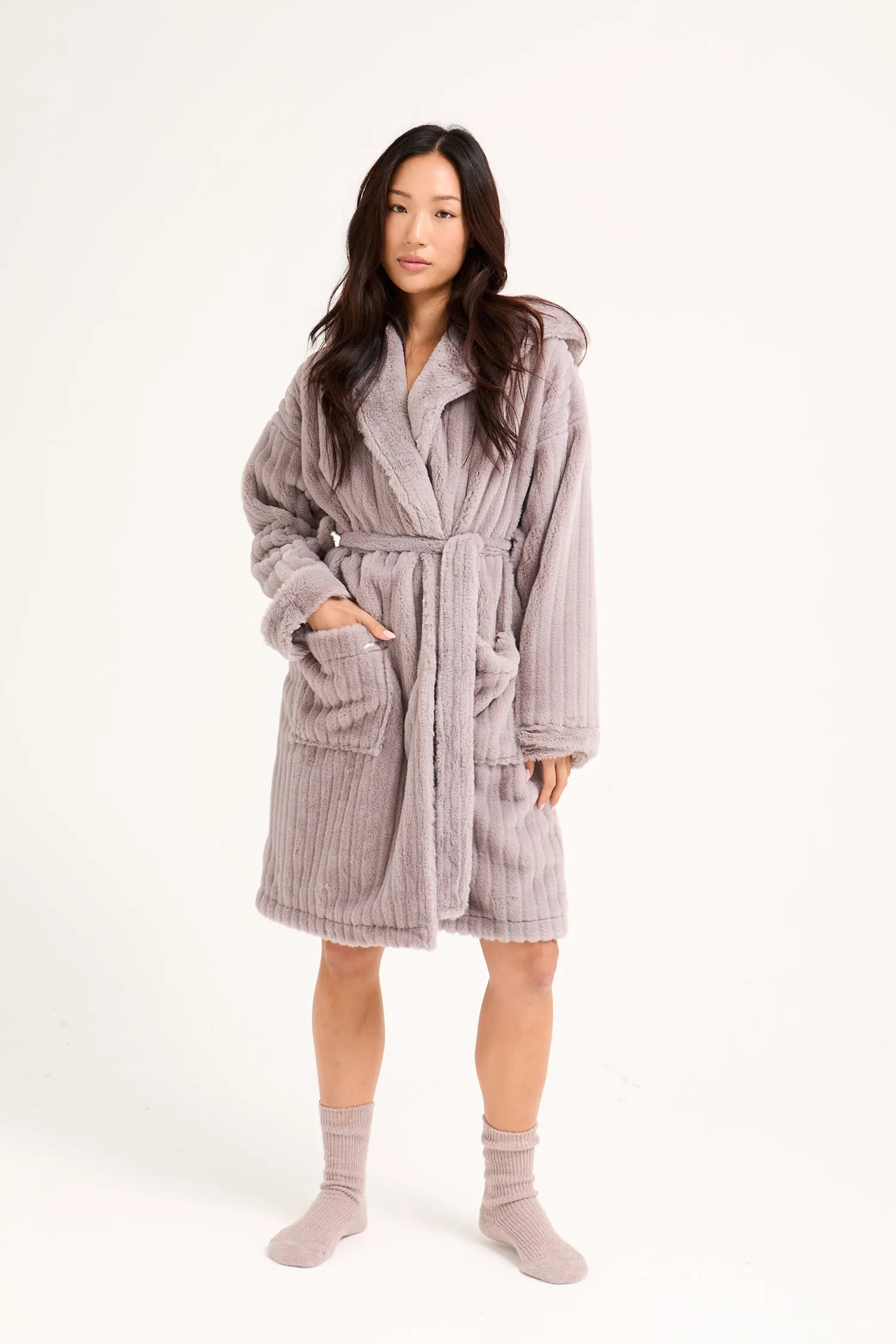 Cloud Dressing Gown in Mink sold by Pretty You London