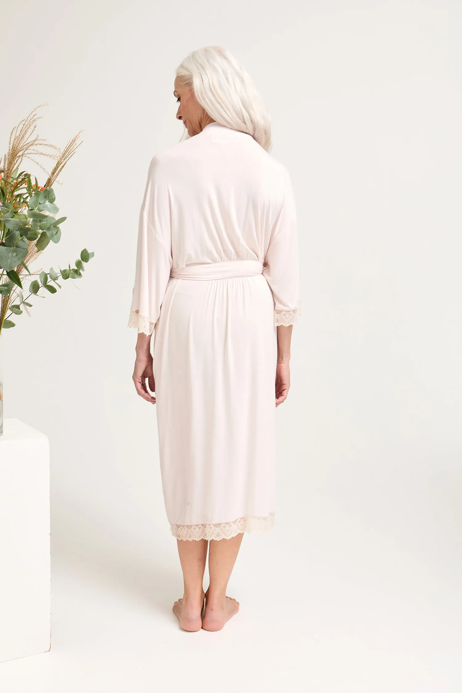 Bamboo Lace Kimono Robe in Powder Puff sold by Pretty You London product image thumbnail 3