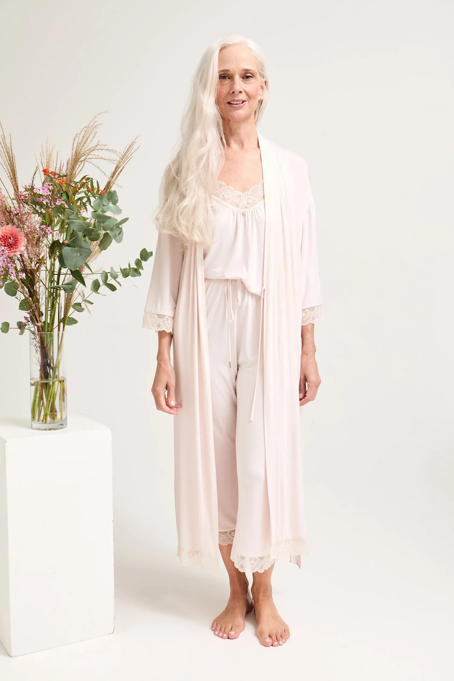 Bamboo Lace Kimono Robe in Powder Puff sold by Pretty You London product image thumbnail 5