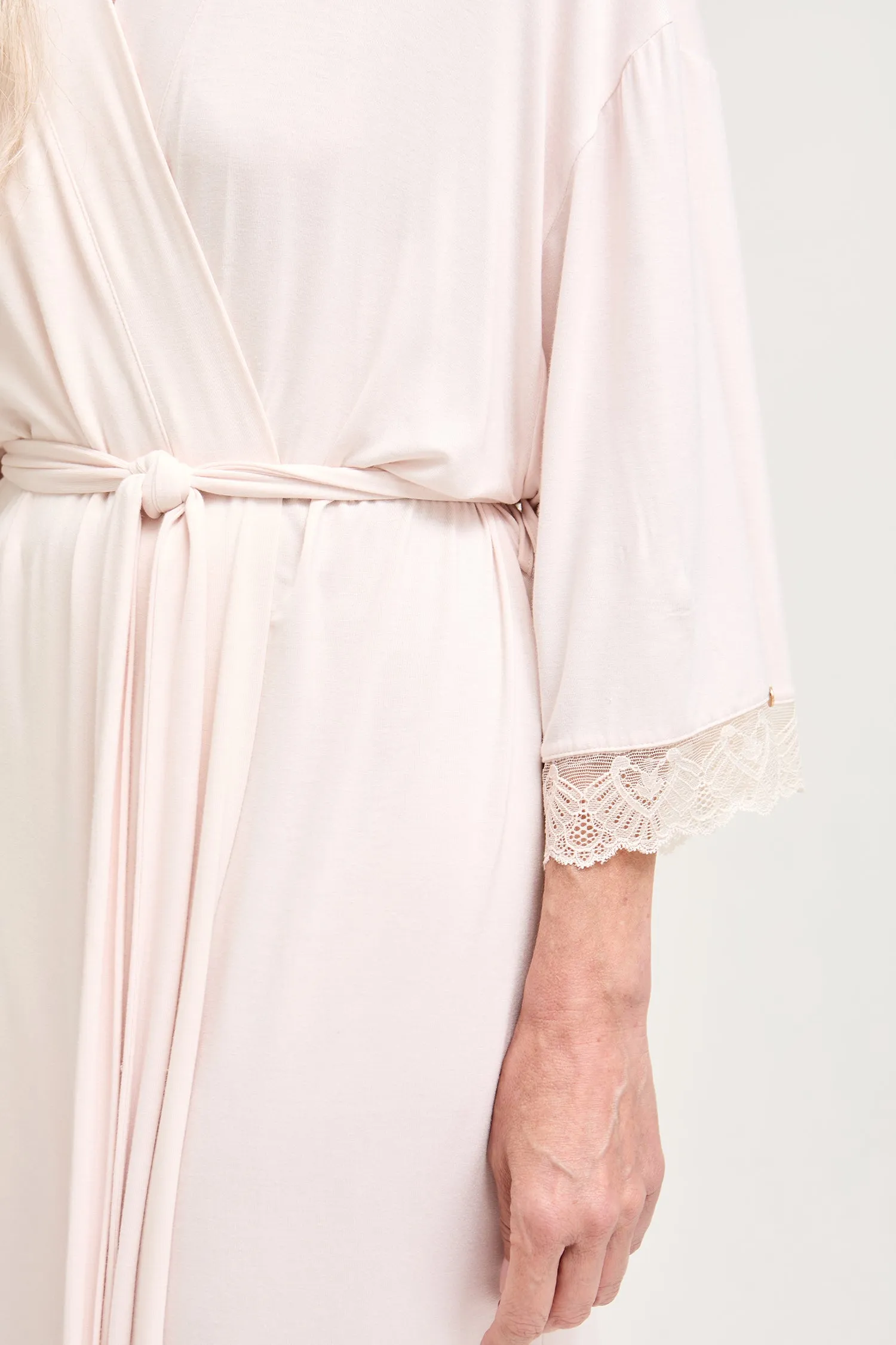 Bamboo Lace Kimono Robe in Powder Puff sold by Pretty You London product image thumbnail 2