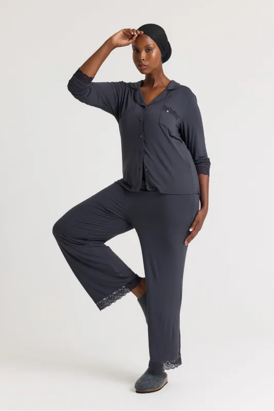 Bamboo Lace Pajama Set in Raven sold by Pretty You London