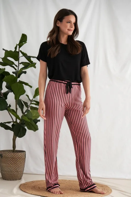 Boyfriend Stripe Trousers in Terracotta/Black sold by Pretty You London