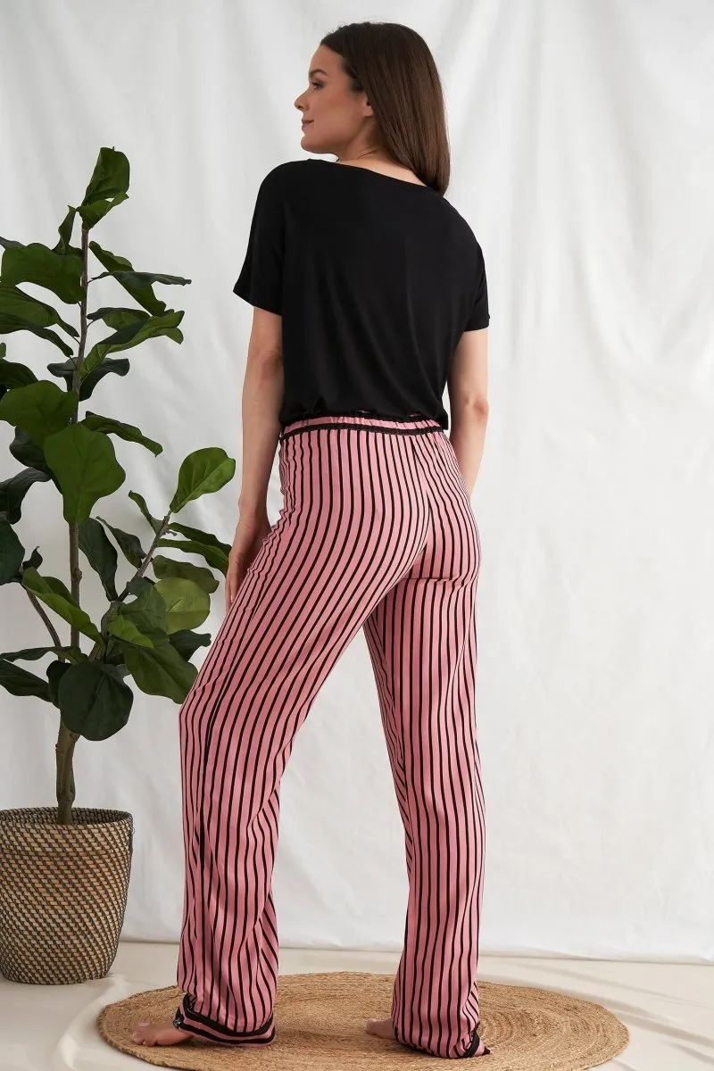 Boyfriend Stripe Trousers in Terracotta/Black sold by Pretty You London product image thumbnail 3
