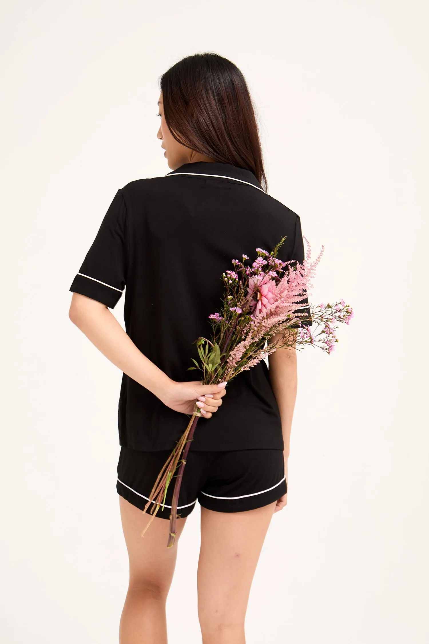 His and Hers Bamboo Short Pyjama Sets in Black sold by Pretty You London product image thumbnail 4