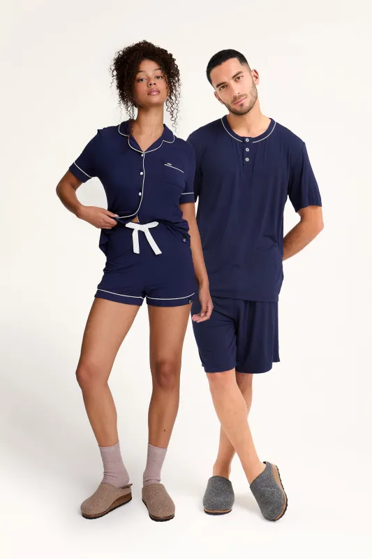 His and Hers Bamboo Short Pyjama Sets in Midnight sold by Pretty You London