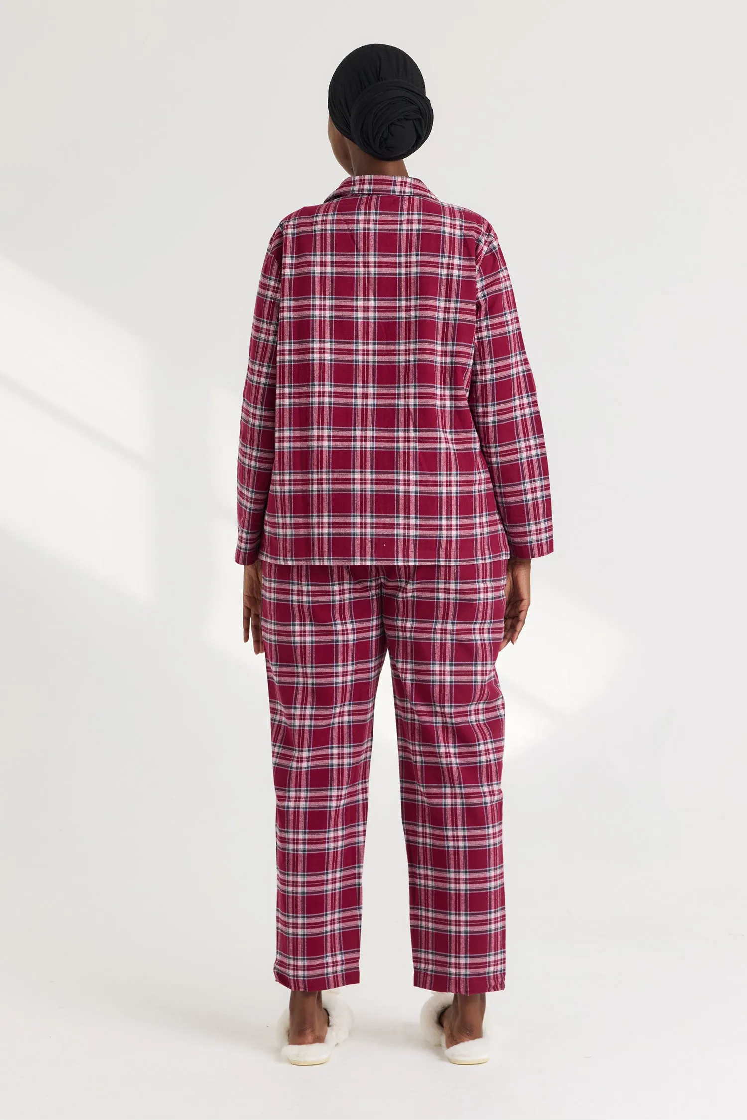His and Hers Plaid Pyjama Sets in Bordeaux sold by Pretty You London product image thumbnail 4