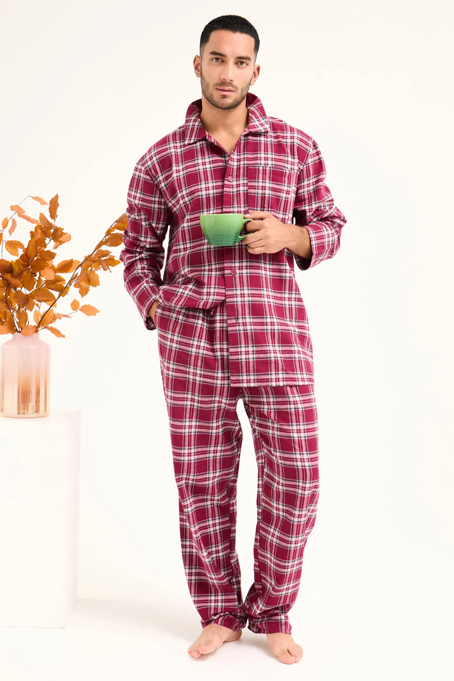 His and Hers Plaid Pyjama Sets in Bordeaux sold by Pretty You London product image thumbnail 5