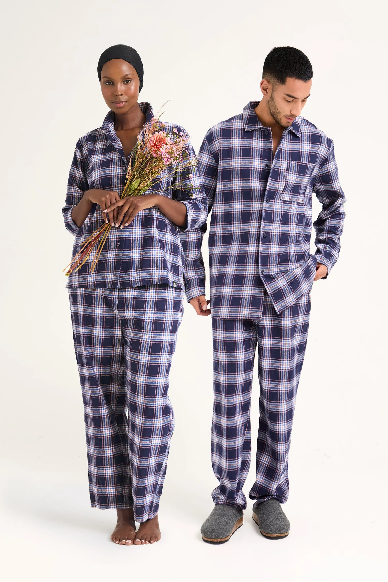 His and Hers Plaid Pyjama Sets in Midnight sold by Pretty You London
