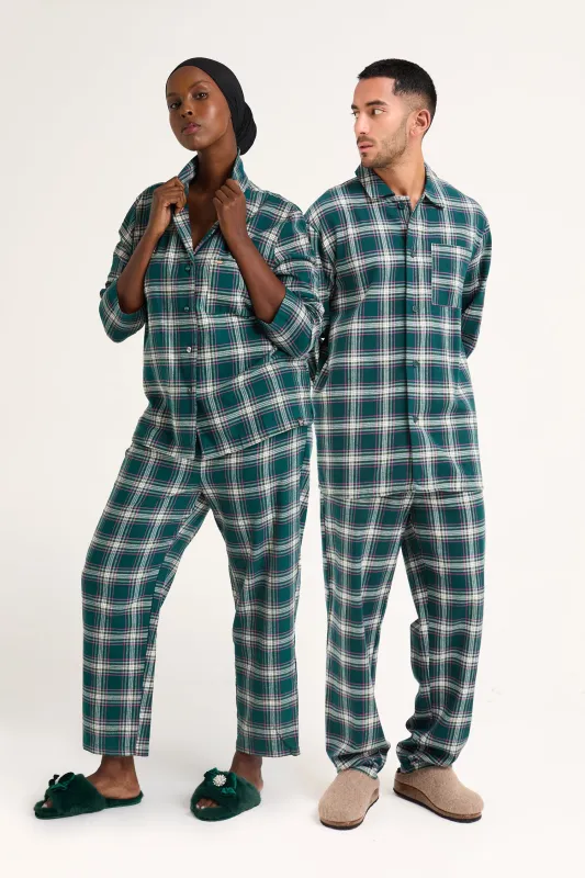 His and Hers Plaid Pyjama Sets in Green sold by Pretty You London