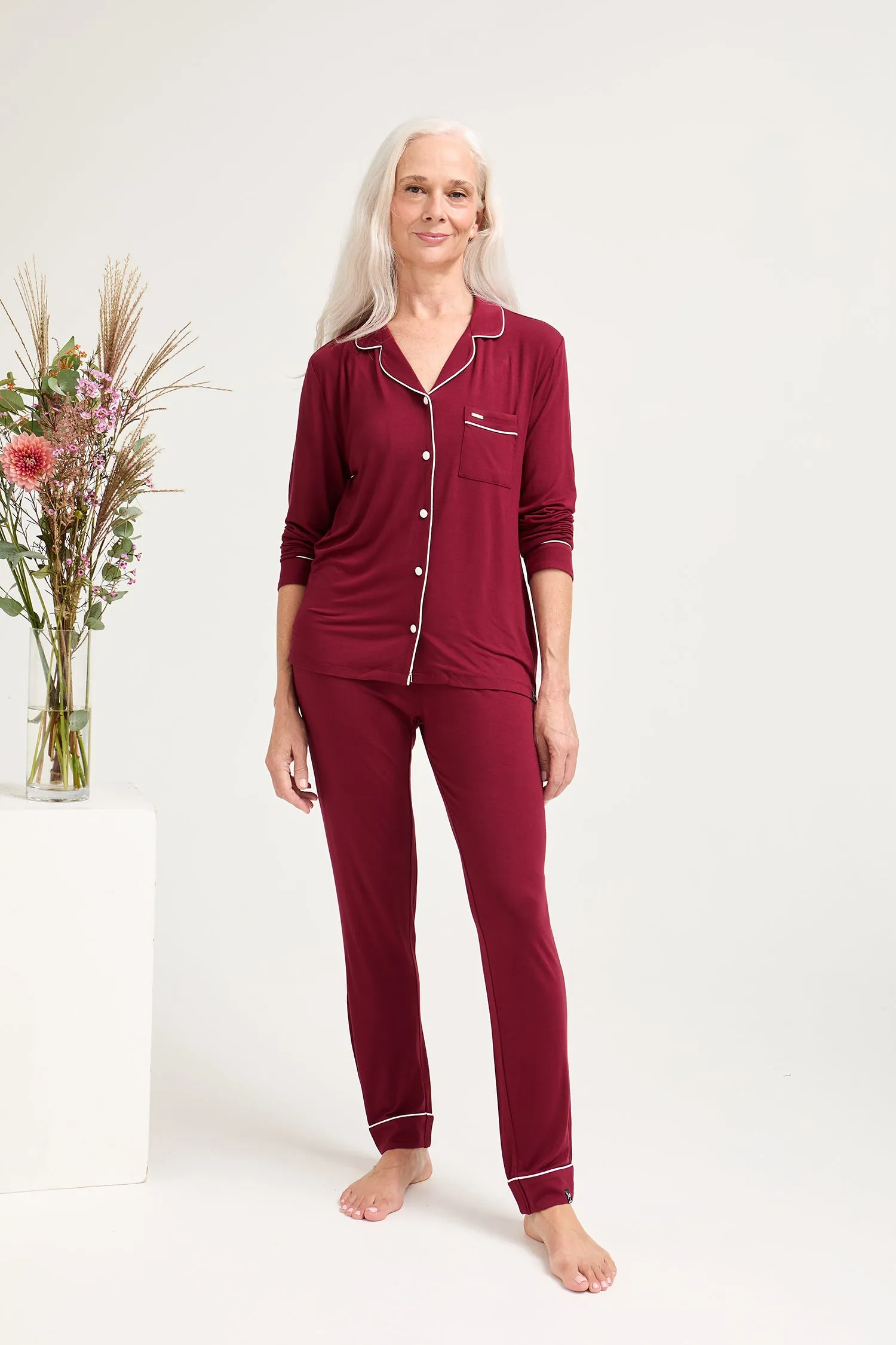 His and Hers Bamboo Pyjama Sets in Claret sold by Pretty You London product image thumbnail 2