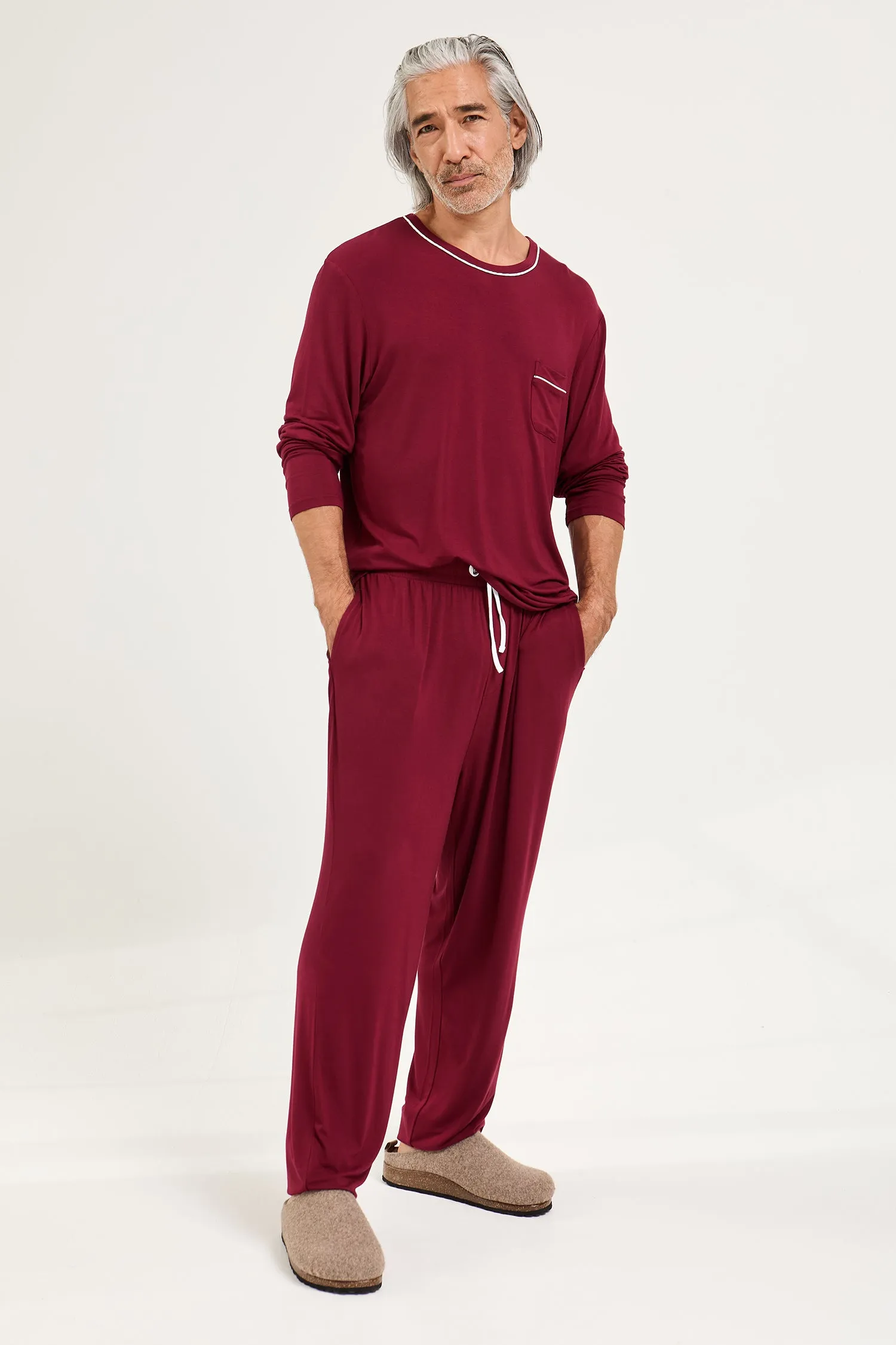 His and Hers Bamboo Pyjama Sets in Claret sold by Pretty You London product image thumbnail 5