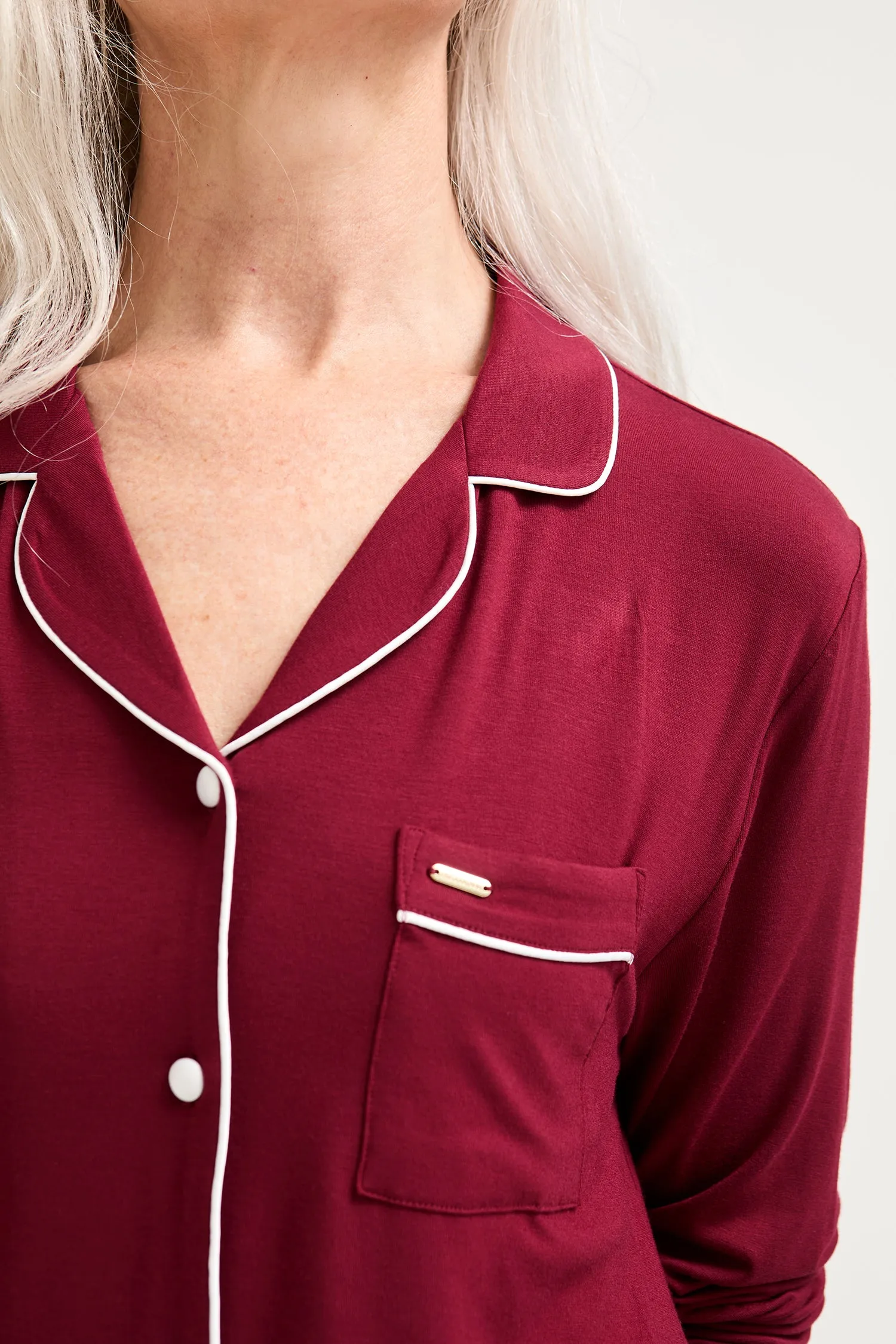 His and Hers Bamboo Pyjama Sets in Claret sold by Pretty You London product image thumbnail 3