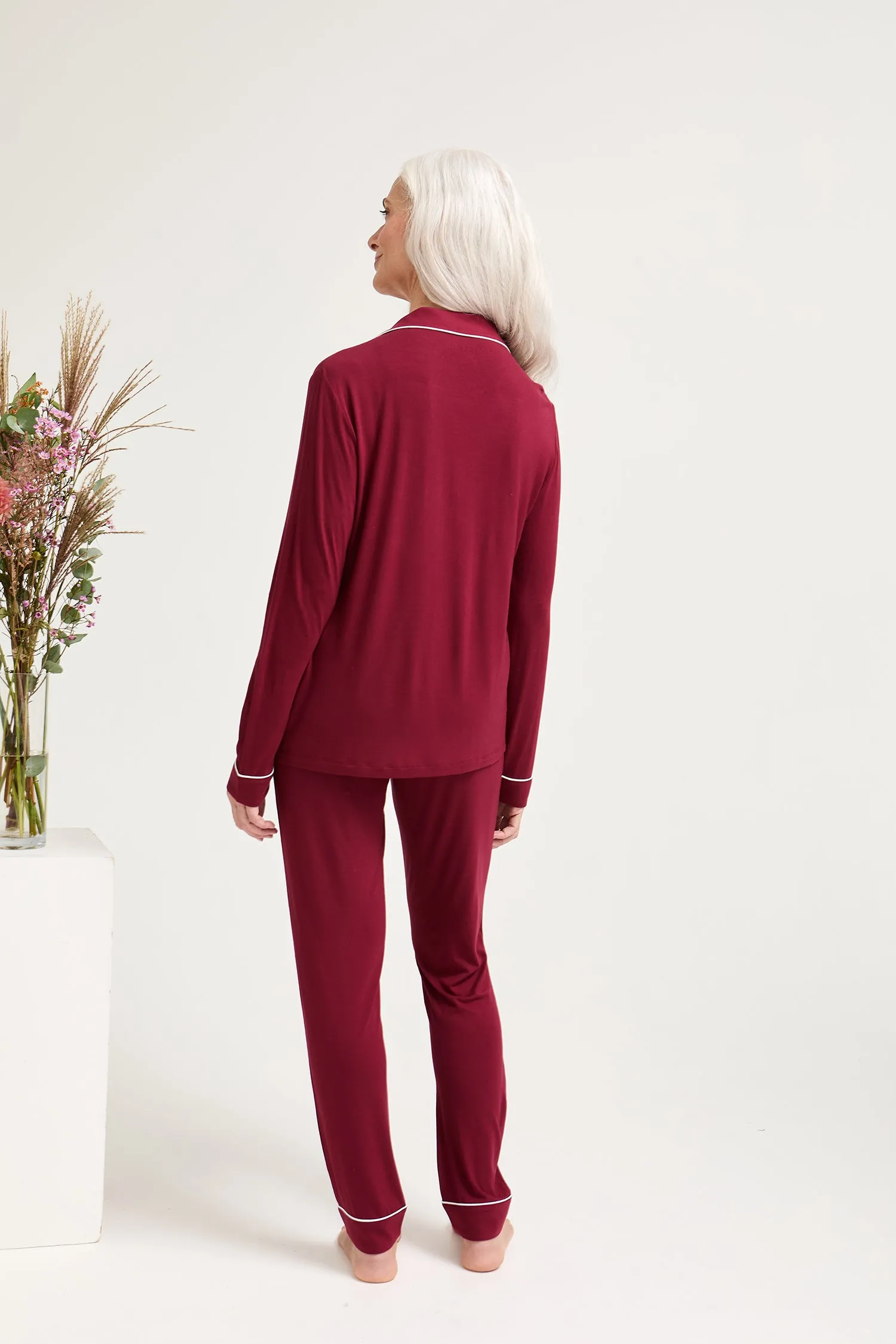 His and Hers Bamboo Pyjama Sets in Claret sold by Pretty You London product image thumbnail 4