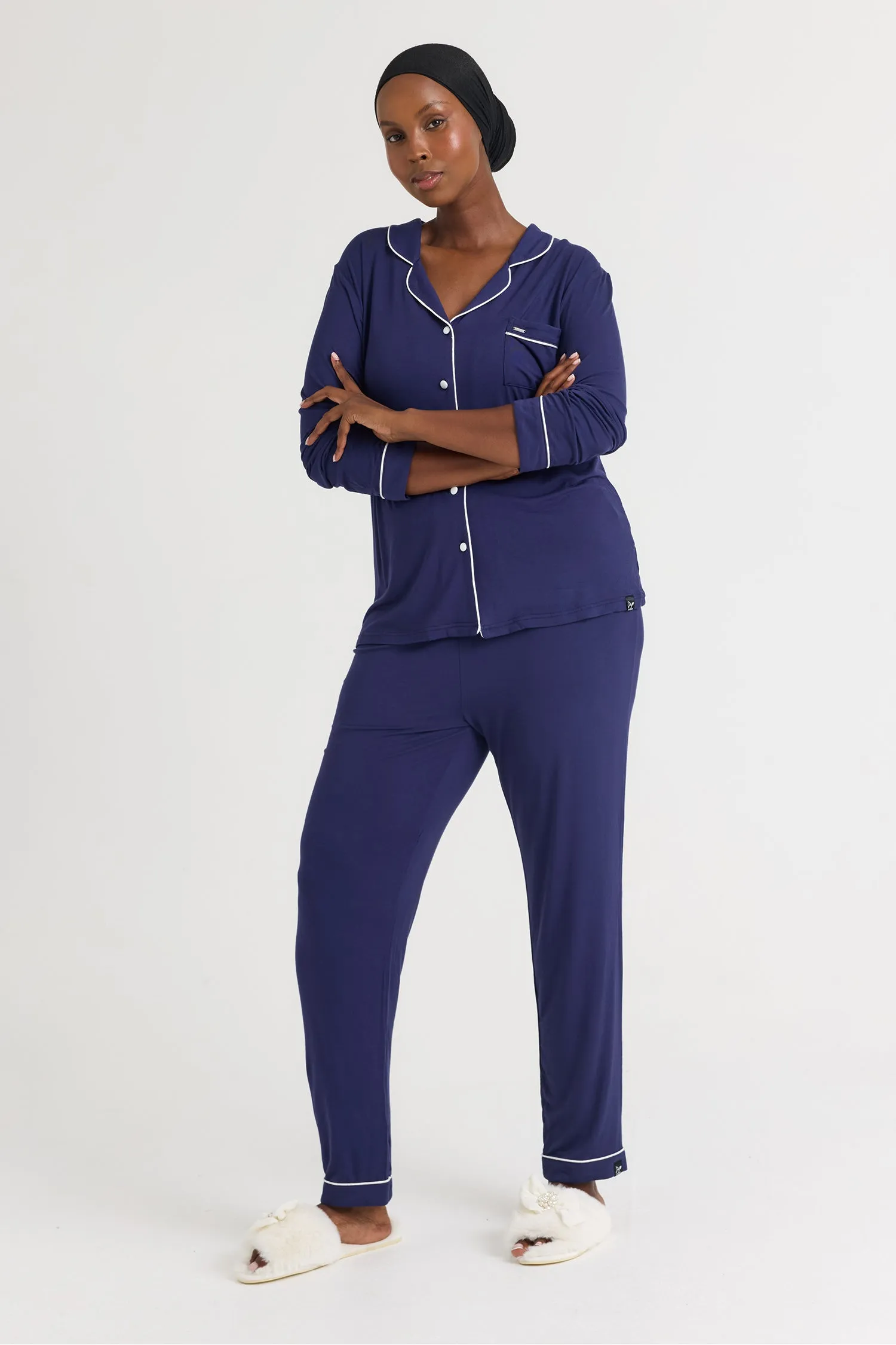 His and Hers Bamboo Pyjama Sets in Midnight sold by Pretty You London product image thumbnail 2