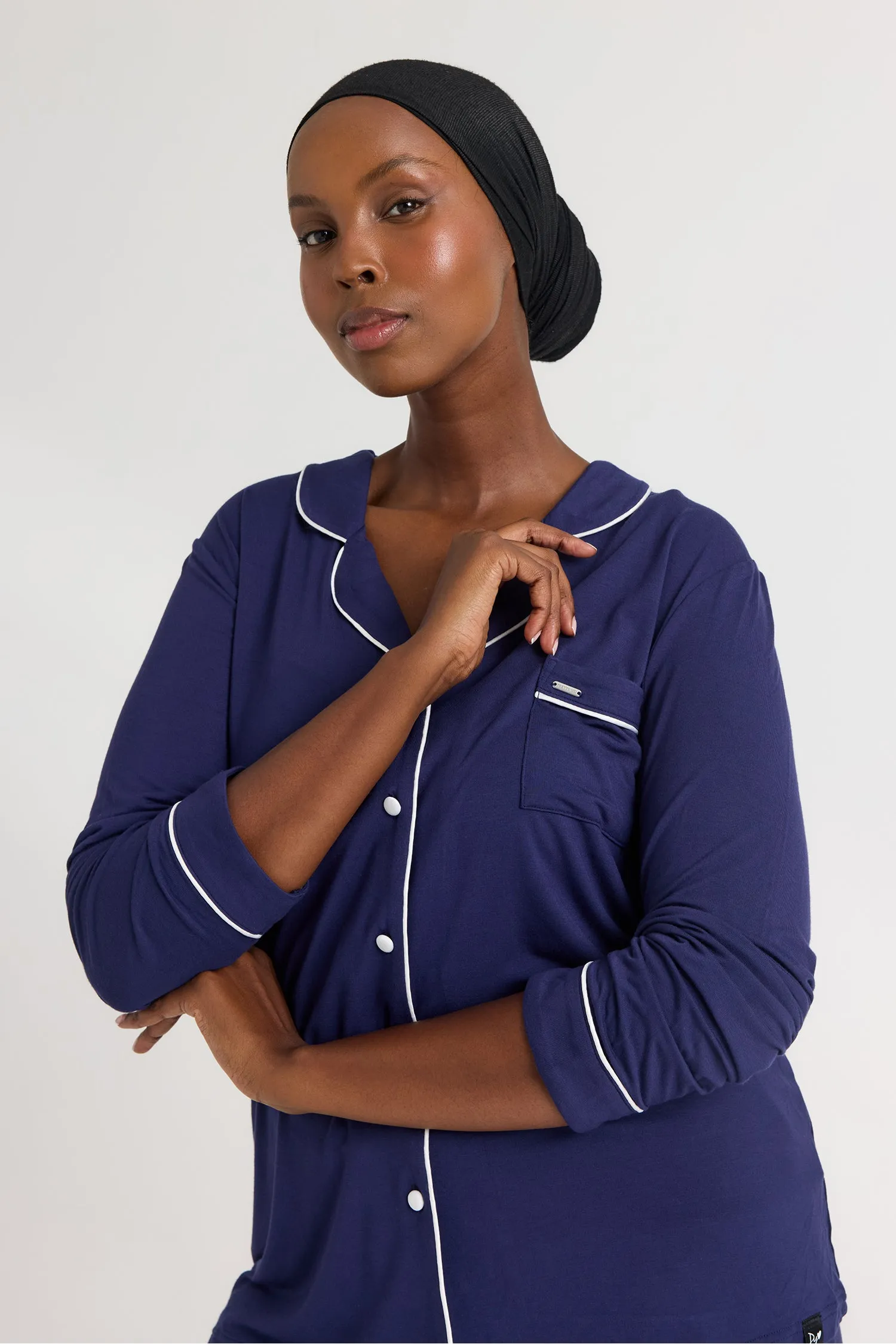 His and Hers Bamboo Pyjama Sets in Midnight sold by Pretty You London product image thumbnail 3