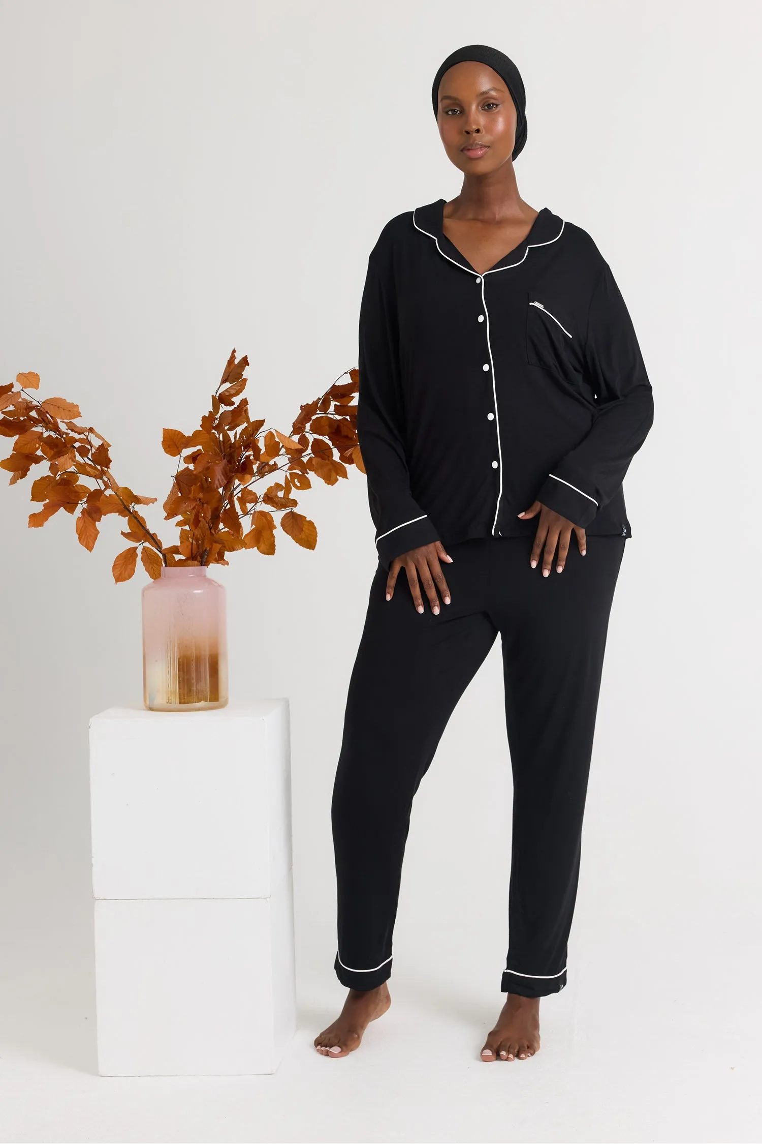 His and Hers Bamboo Pajama Sets in Black sold by Pretty You London product image thumbnail 2