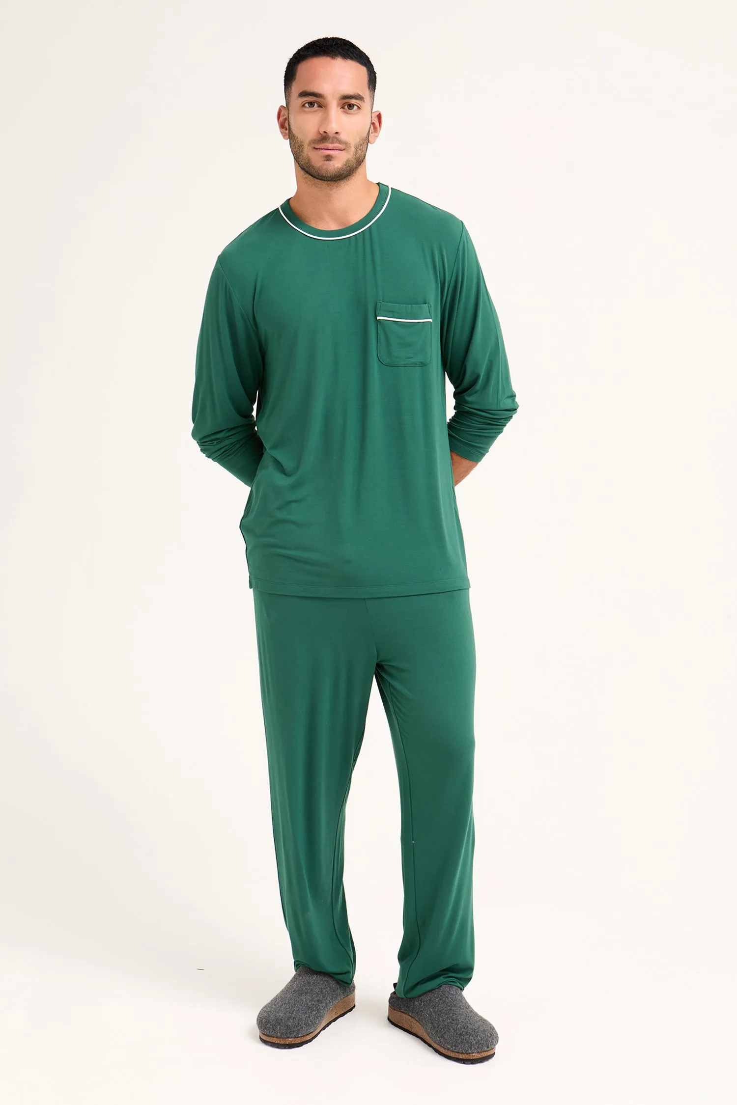 His and Hers Bamboo Pyjama Sets in Green sold by Pretty You London product image thumbnail 5