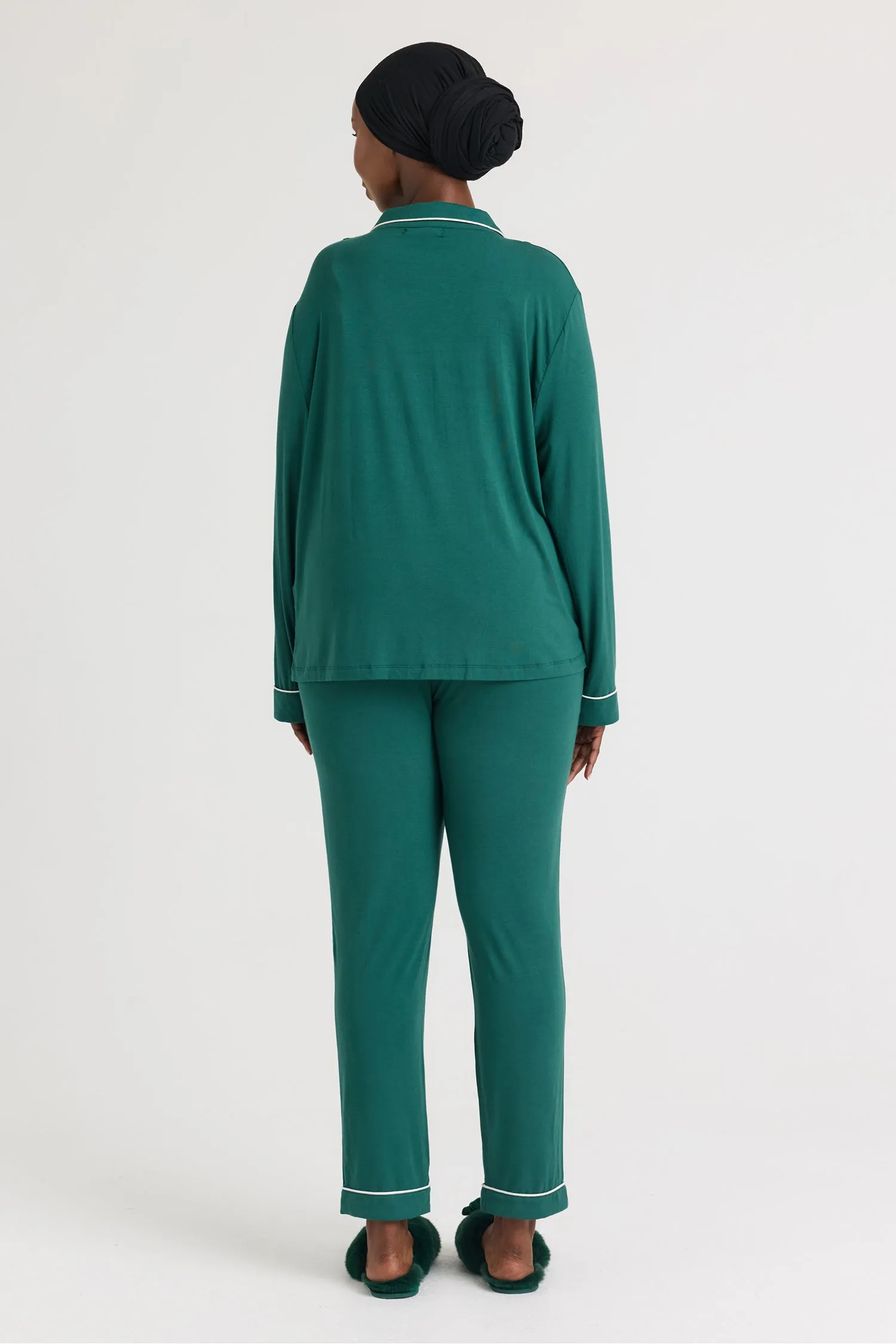 His and Hers Bamboo Pyjama Sets in Green sold by Pretty You London product image thumbnail 4