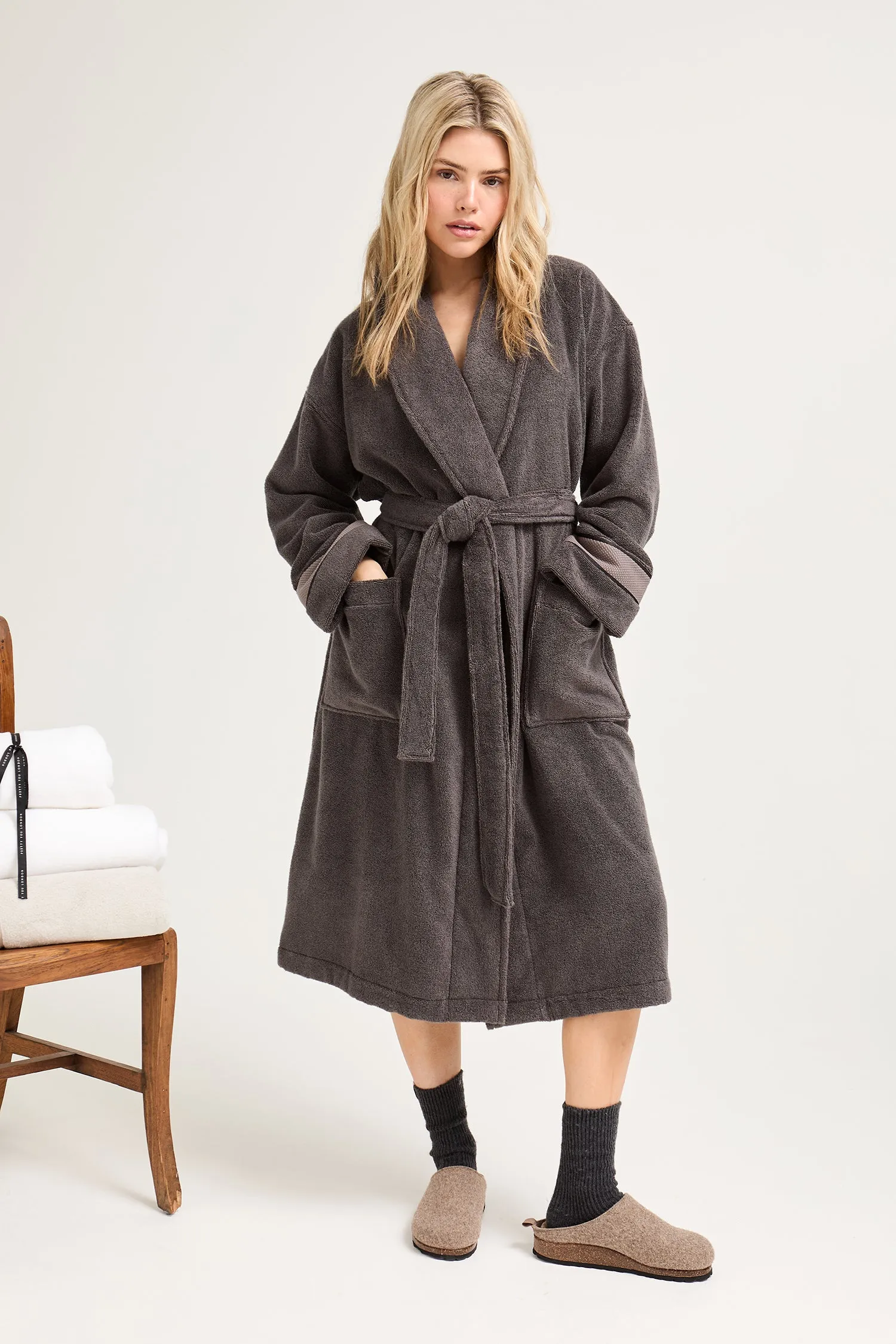 His and Hers Bamboo Towelling Robe in Smoke Grey sold by Pretty You London product image thumbnail 2