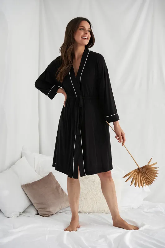 Bamboo Kimono Robe in Black - Wholesale sold by Pretty You London