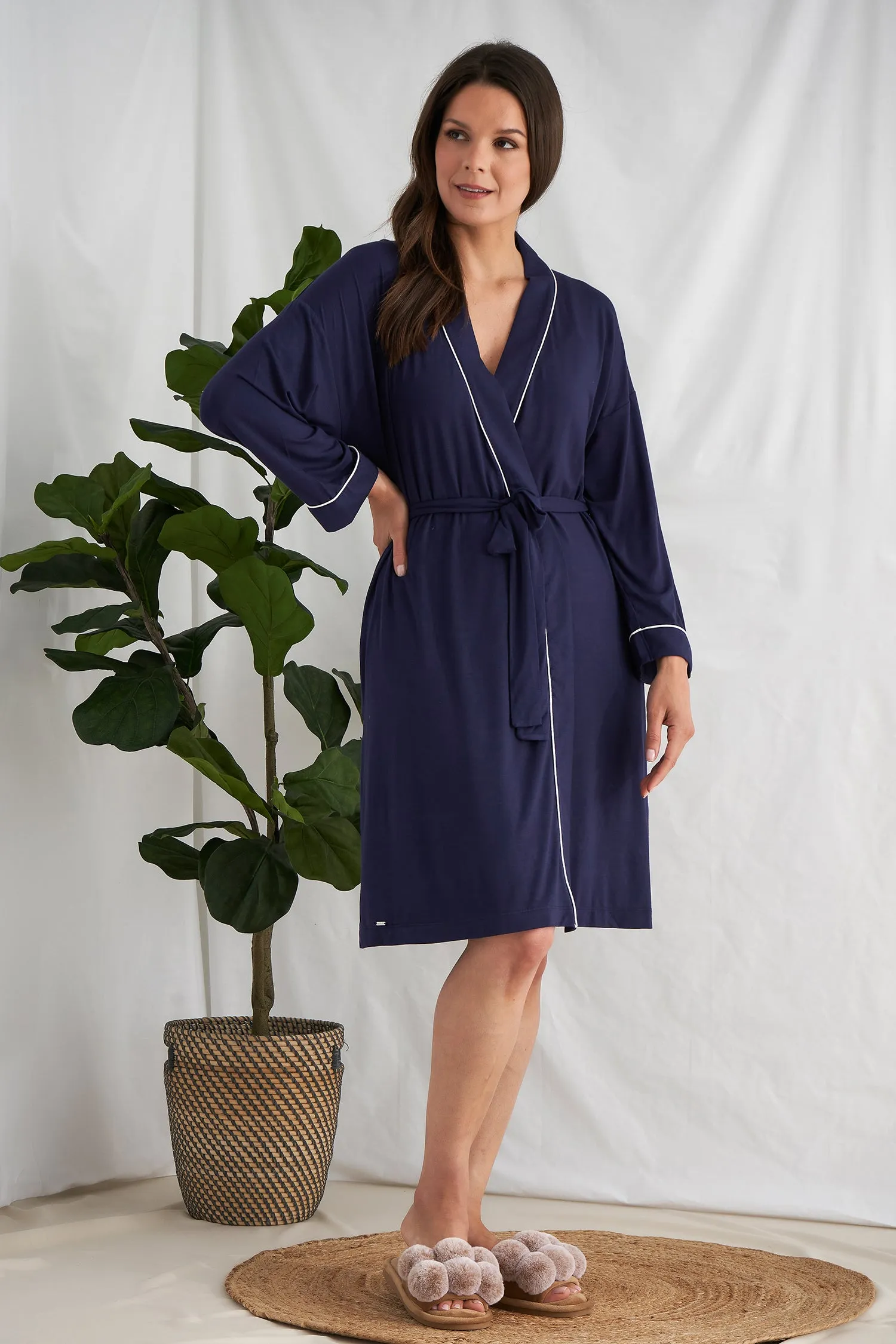 Bamboo Kimono Robe in Midnight - Wholesale sold by Pretty You London