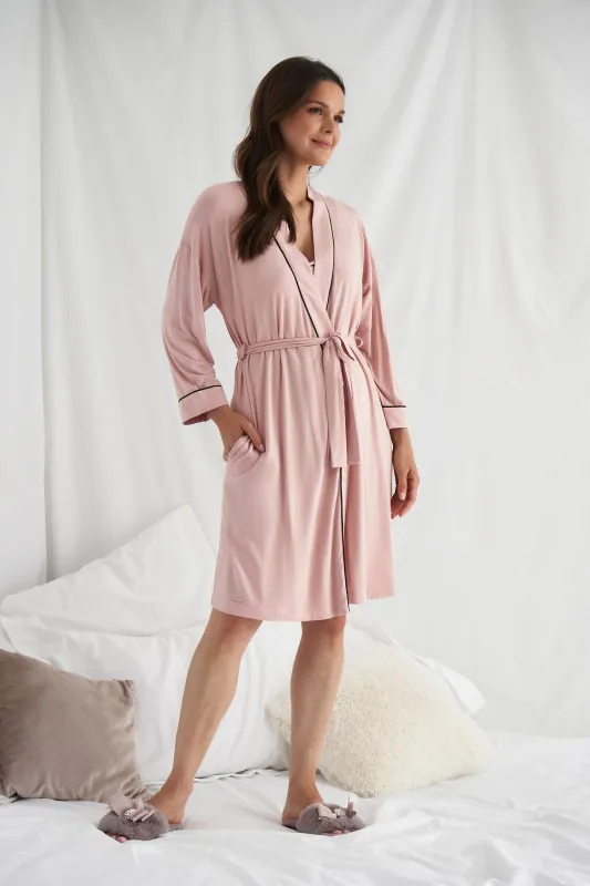 Bamboo Kimono Robe in Pink - Wholesale sold by Pretty You London