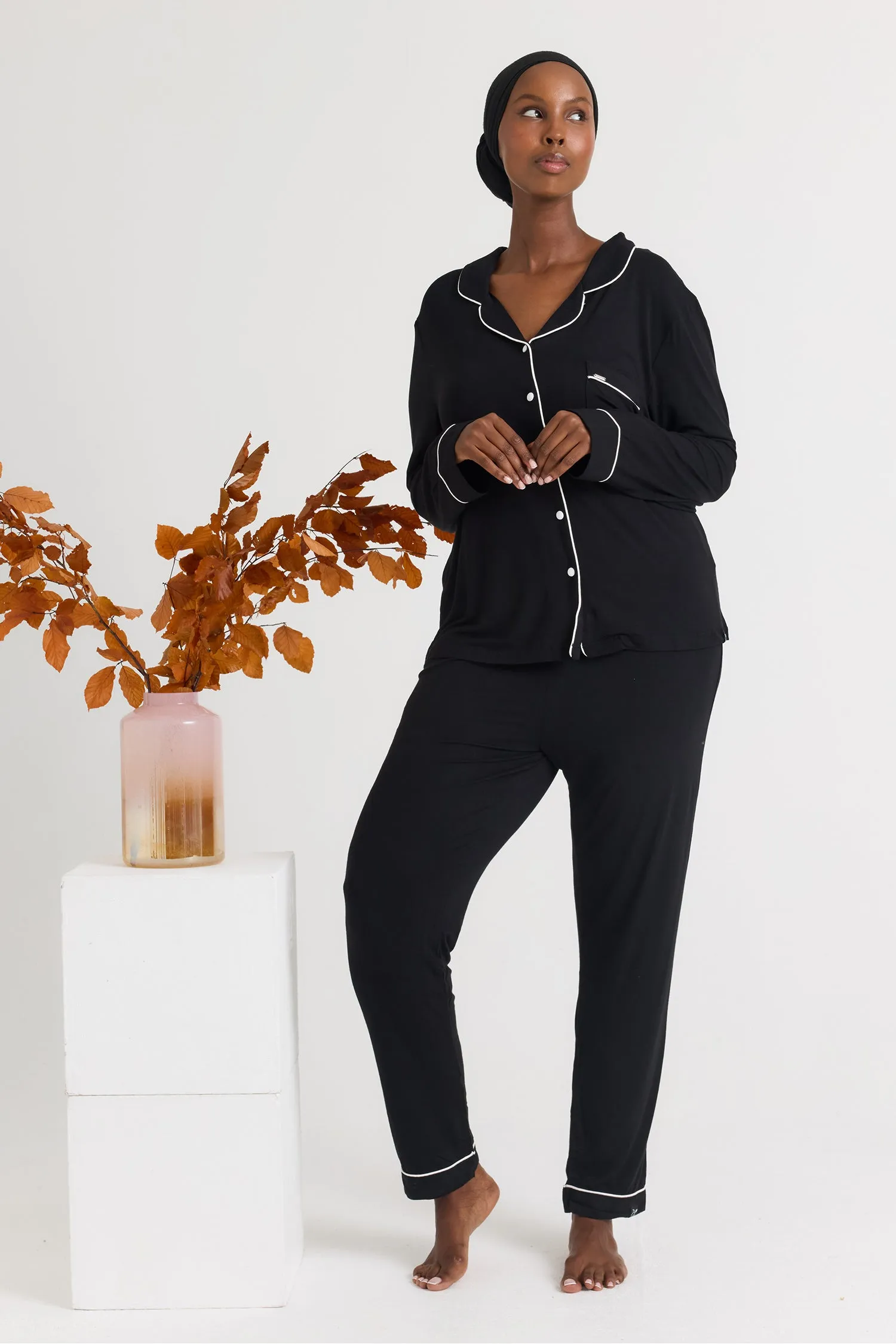 Bamboo Pajama Set in Black sold by Pretty You London