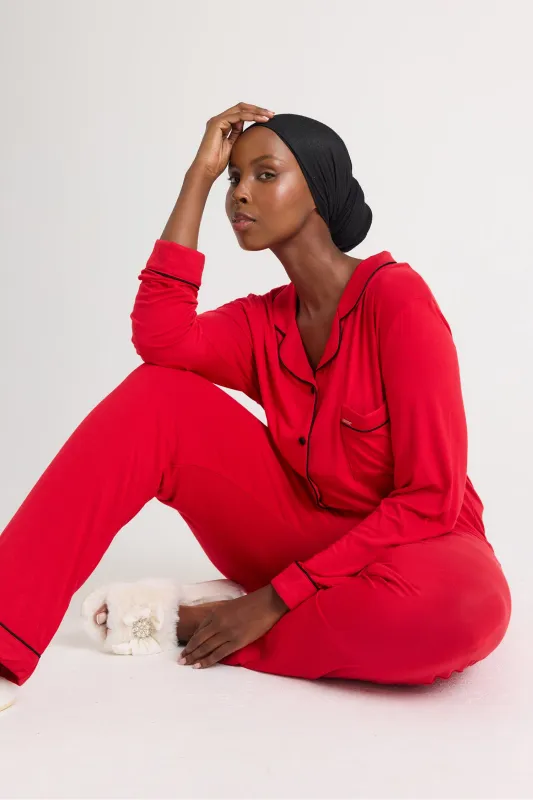 Bamboo Pajama Set in Red sold by Pretty You London