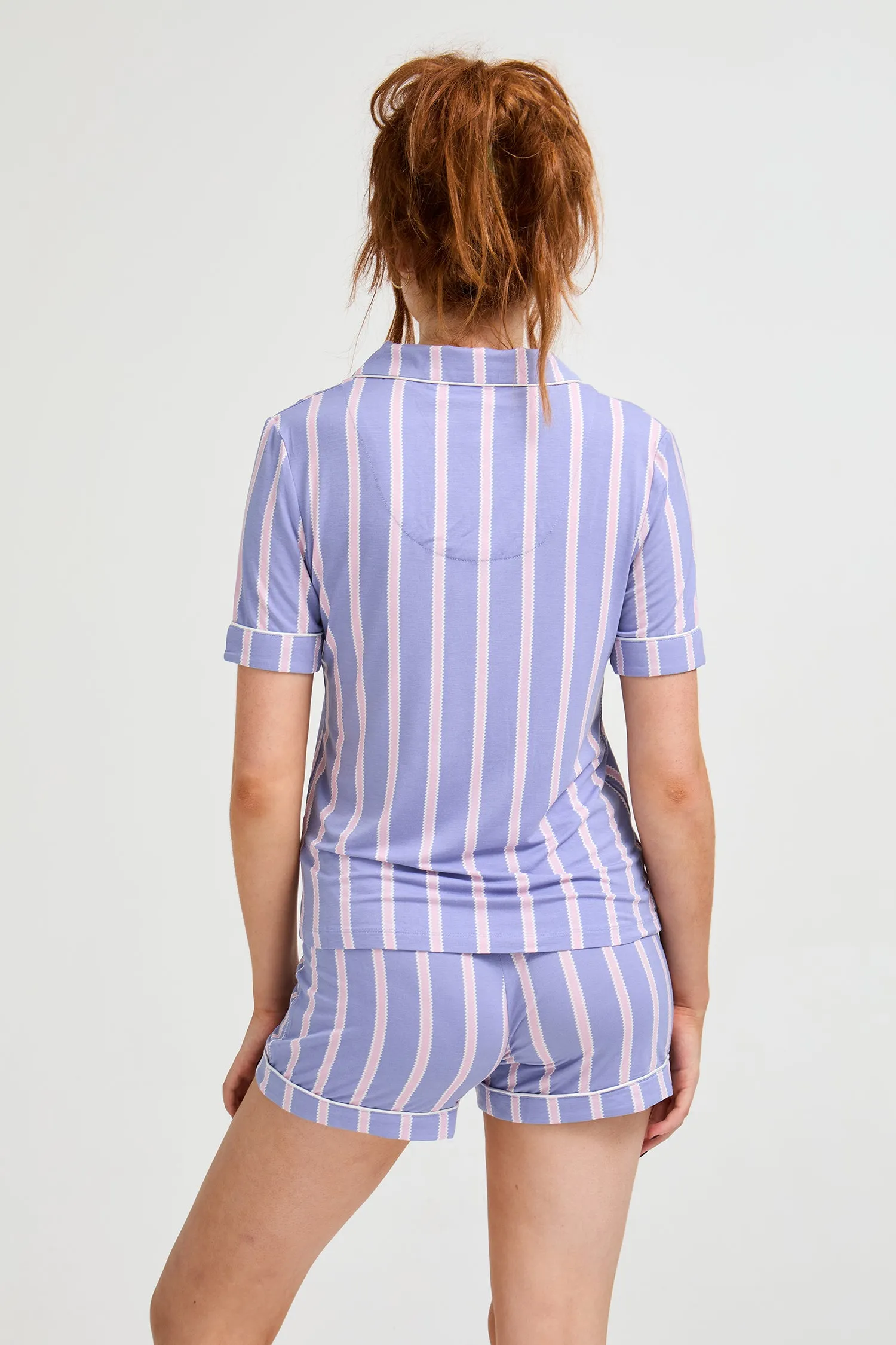 Bamboo Shirt Short Set in Heather Stripe - Wholesale sold by Pretty You London product image thumbnail 4