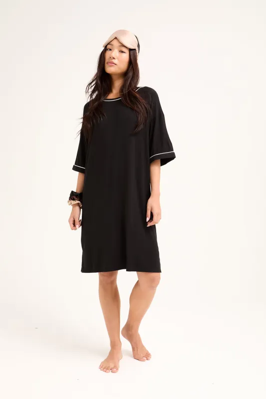 Bamboo Classic Tee Dress in Black - Wholesale sold by Pretty You London