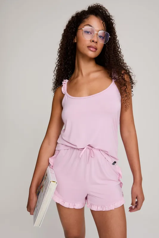 Bamboo Frill Cami Short Pyjama Set in Blush - Wholesale sold by Pretty You London