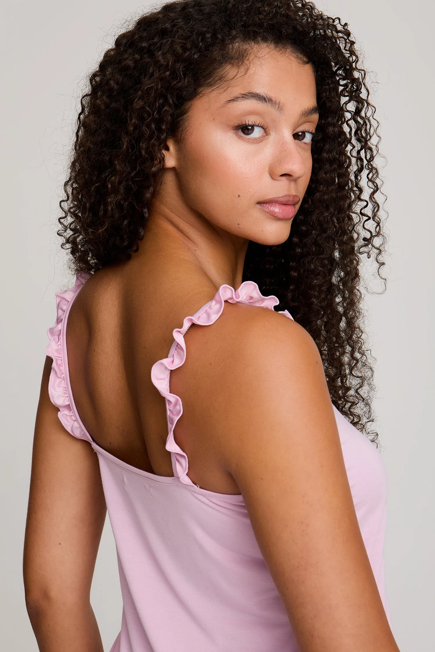 Bamboo Frill Cami Short Pyjama Set in Blush - Wholesale sold by Pretty You London product image thumbnail 2