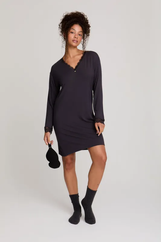 Bamboo Lace Nightdress in Raven - Wholesale made by Pretty You London