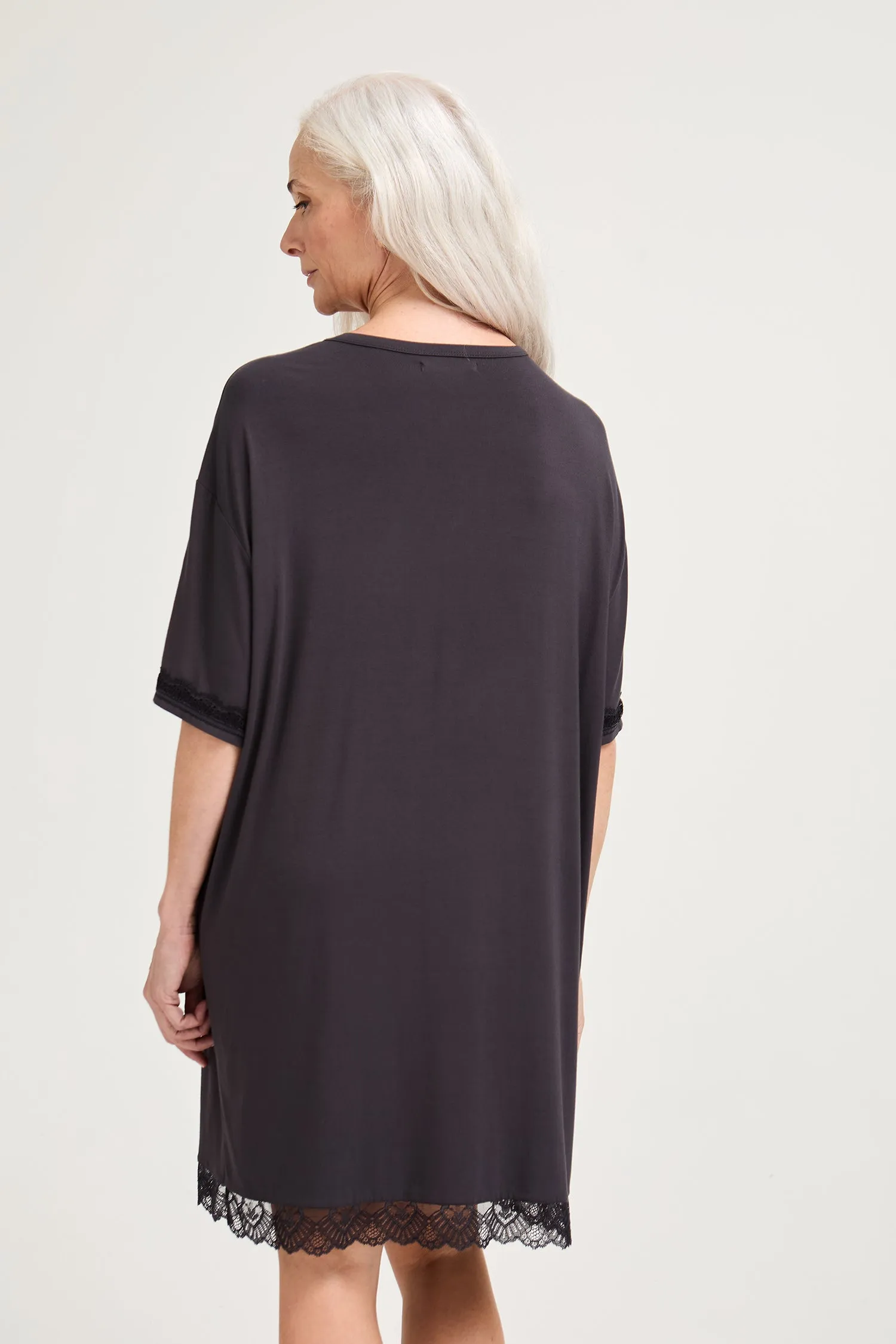 Bamboo Lace Tee Dress in Raven - Wholesale sold by Pretty You London product image thumbnail 3